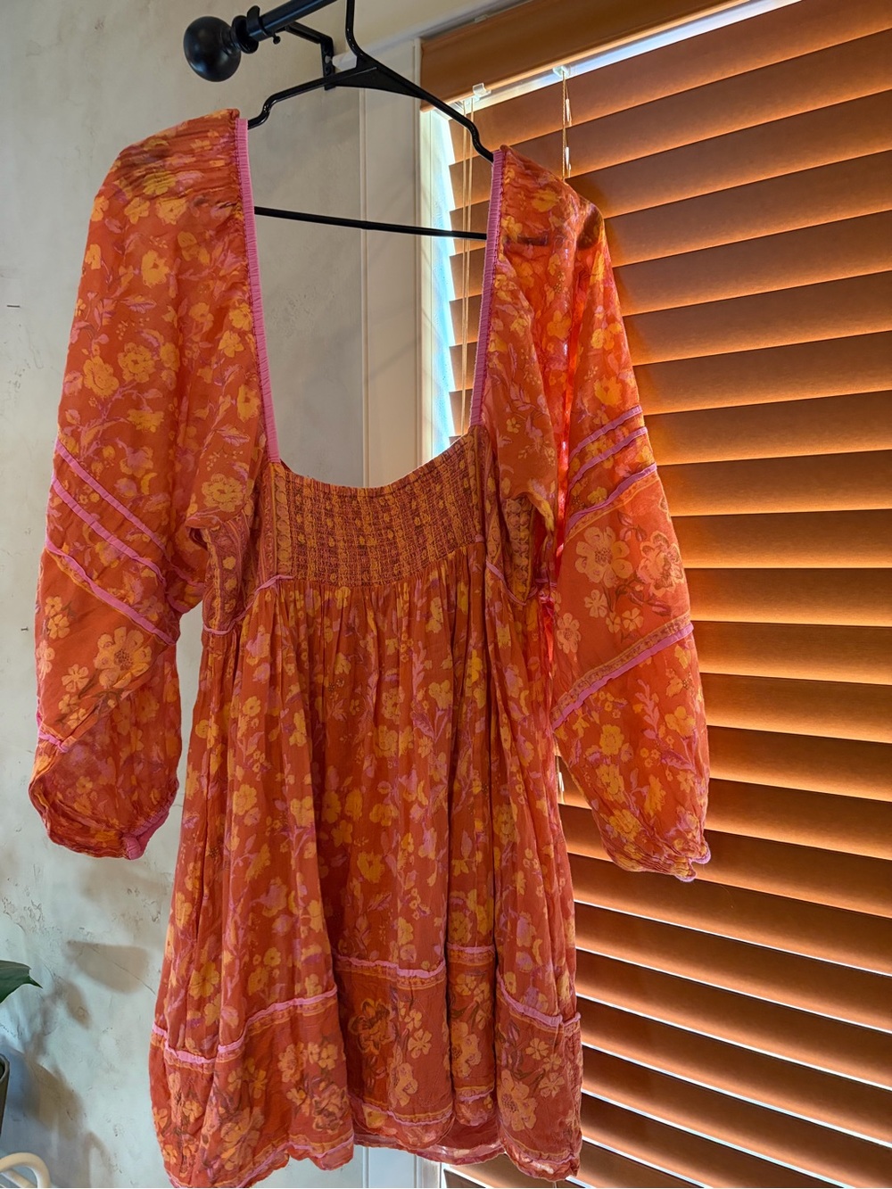 Free People Pink and Orange Floral Boho Blouse - Picture 2 of 5